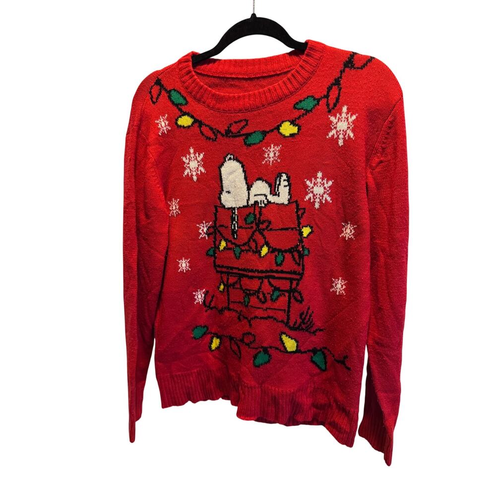 Snoopy Peanuts Christmas Ugly Sweater Red Knit Holiday Lights Doghouse XL Unisex